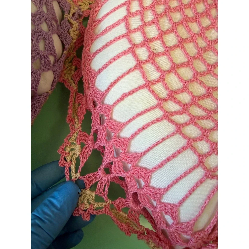 Vintage Heart Crochet Lace Decorative Pillows Set of 3‎ Pink Purple Peach 8x8